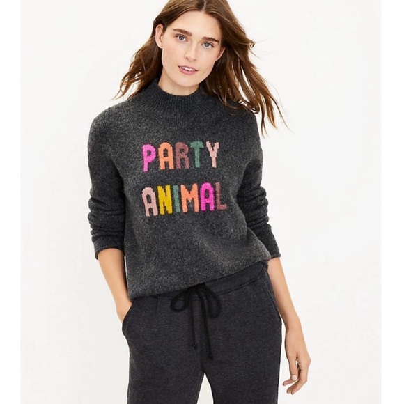NWT Lou & Grey Party Animal Graphic Sweater Charcoal Gray Rainbow Pullover Small - Picture 10 of 10